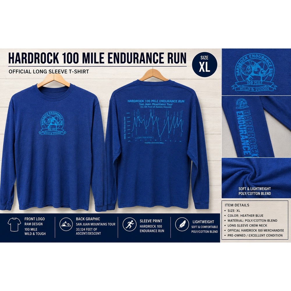 Hardrock 100 Mile Endurance Run Long Sleeve Shirt Blue San Juan Mountains Small